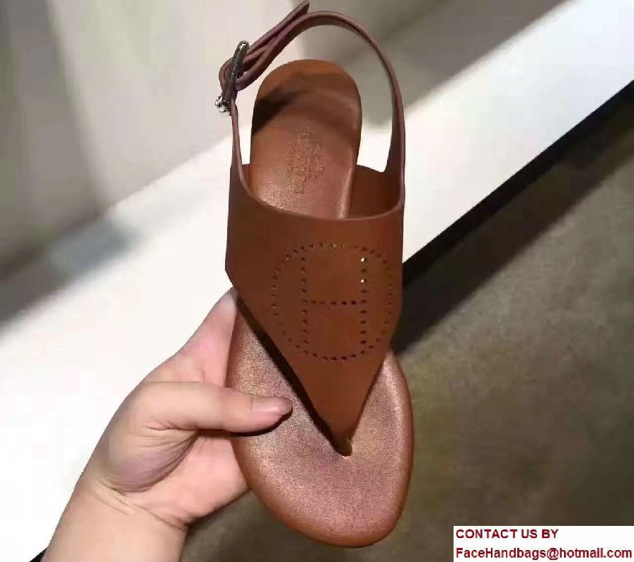 Hermes Calfskin Perforated Evelyne Kola Sandals Khaki 2017 - Click Image to Close