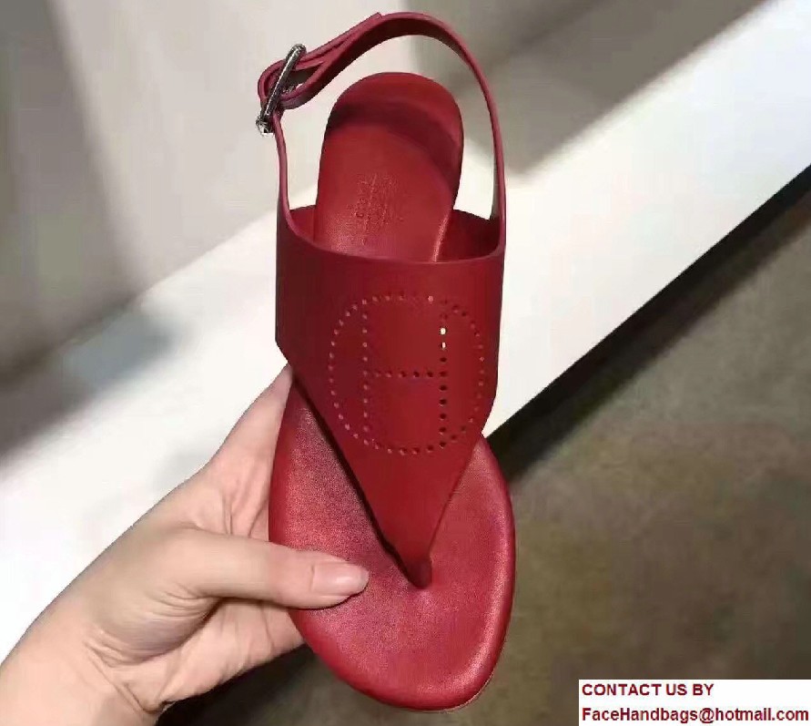 Hermes Calfskin Perforated Evelyne Kola Sandals Red 2017