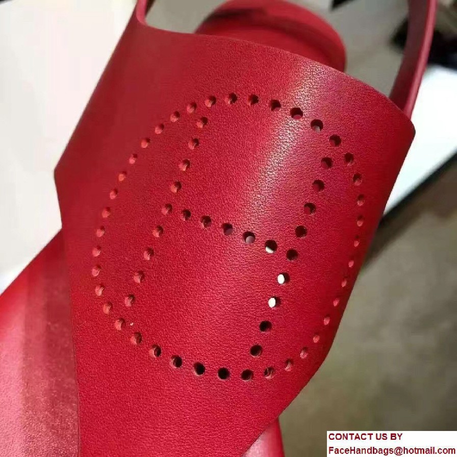 Hermes Calfskin Perforated Evelyne Kola Sandals Red 2017