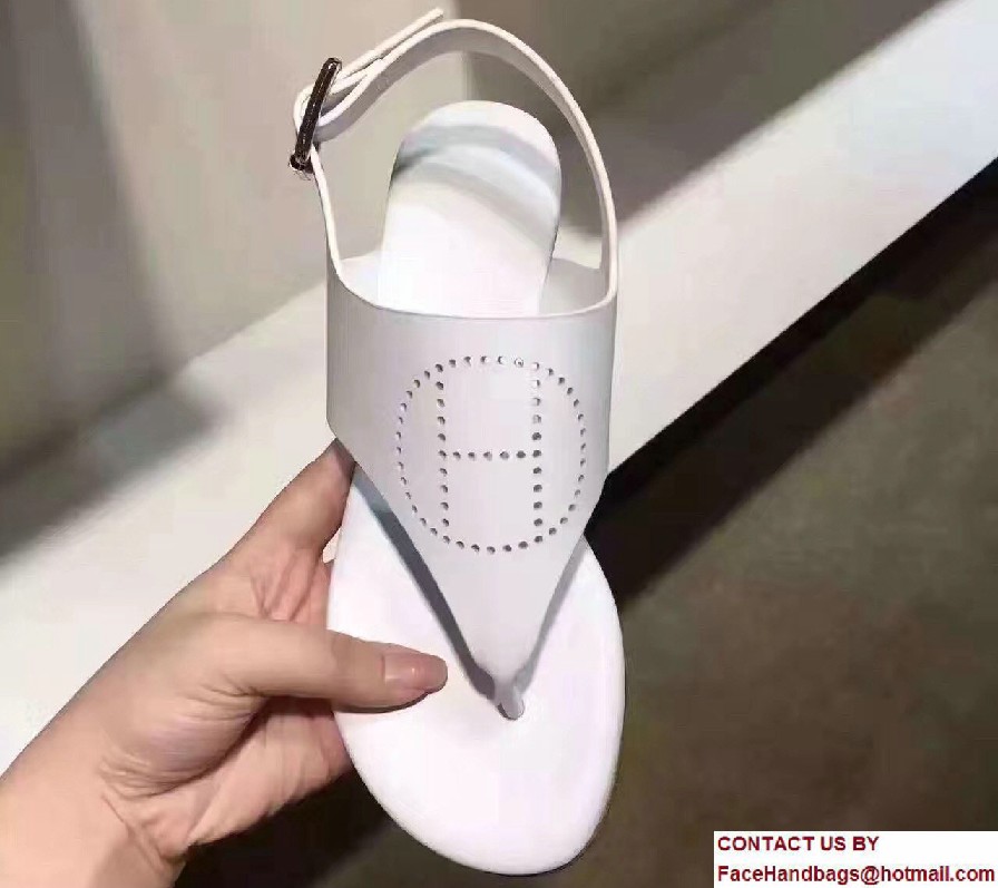 Hermes Calfskin Perforated Evelyne Kola Sandals White 2017 - Click Image to Close