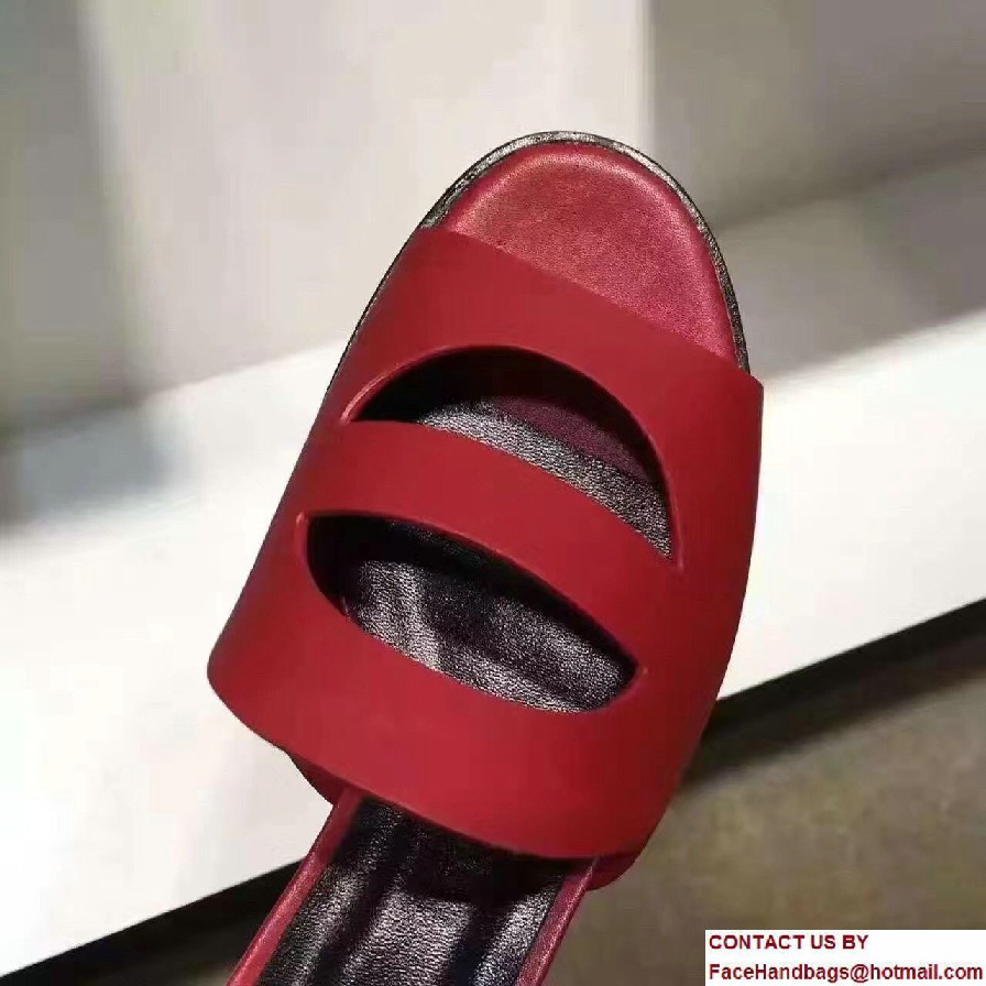 Hermes Calfskin Stacked Heel Mona Slipper Sandals Red 2017