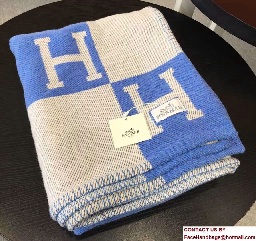 Hermes Signature H Avalon Blanket Sky Blue - Click Image to Close