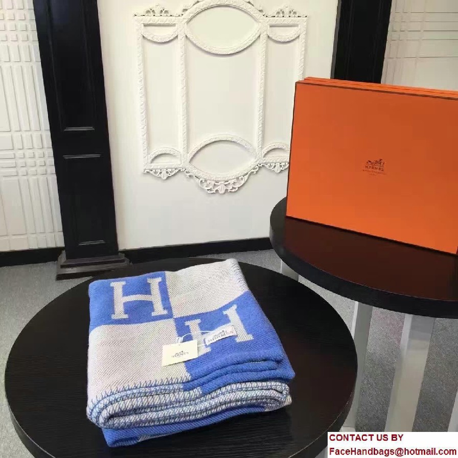 Hermes Signature H Avalon Blanket Sky Blue