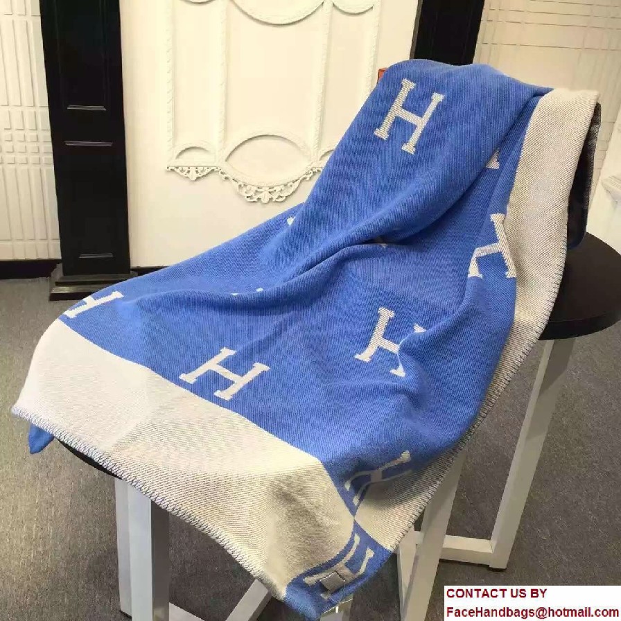 Hermes Signature H Avalon Blanket Sky Blue