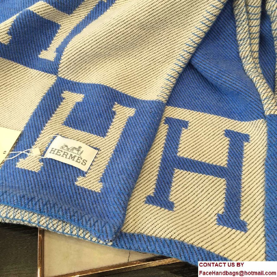 Hermes Signature H Avalon Blanket Sky Blue