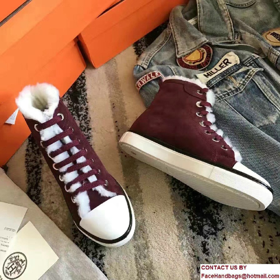 Hermes Wool Jimmy Sneakers Burgundy 2017