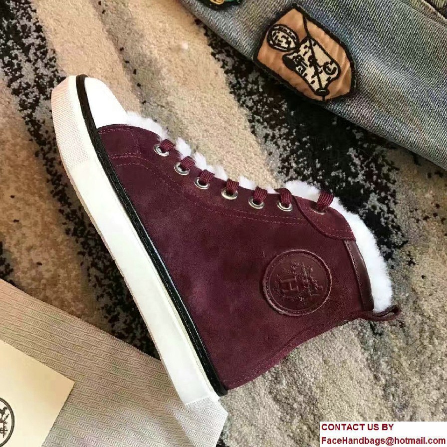 Hermes Wool Jimmy Sneakers Burgundy 2017