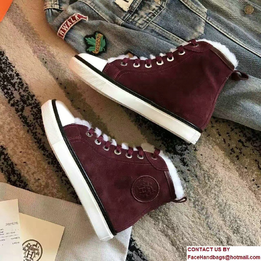 Hermes Wool Jimmy Sneakers Burgundy 2017