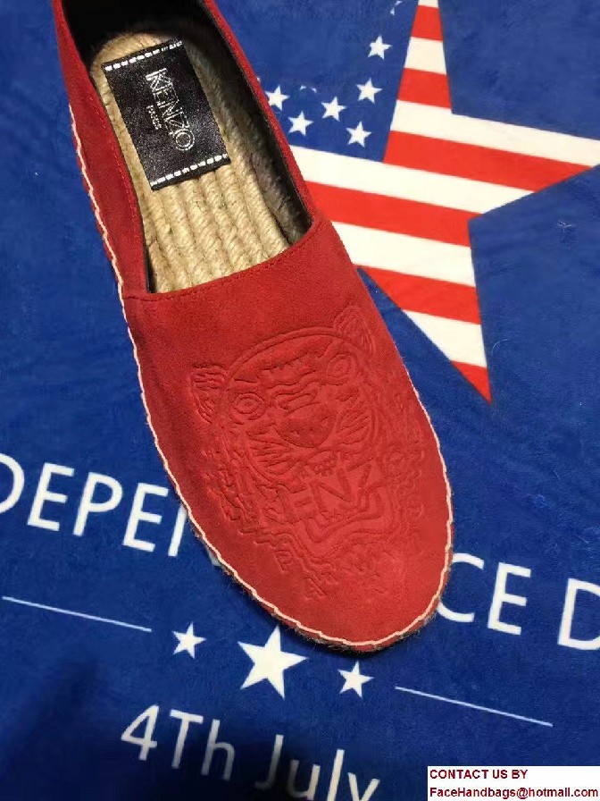 Kenzo Suede Embossed Tiger Espadrilles Red 2017