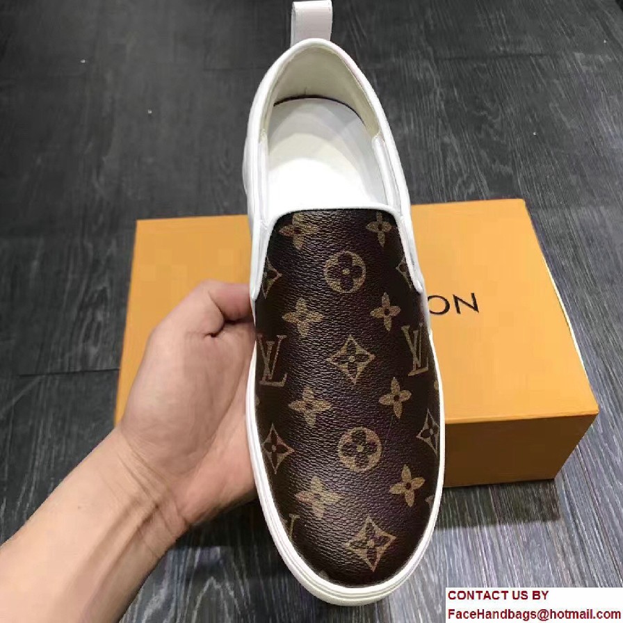 Louis Vuitton Frontrow Men's Slip-On Sneakers Monogram Canvas White 2017