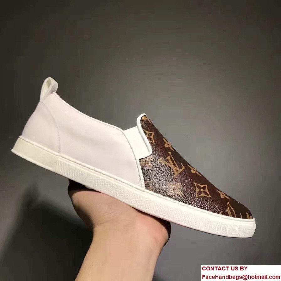 Louis Vuitton Frontrow Men's Slip-On Sneakers Monogram Canvas White 2017