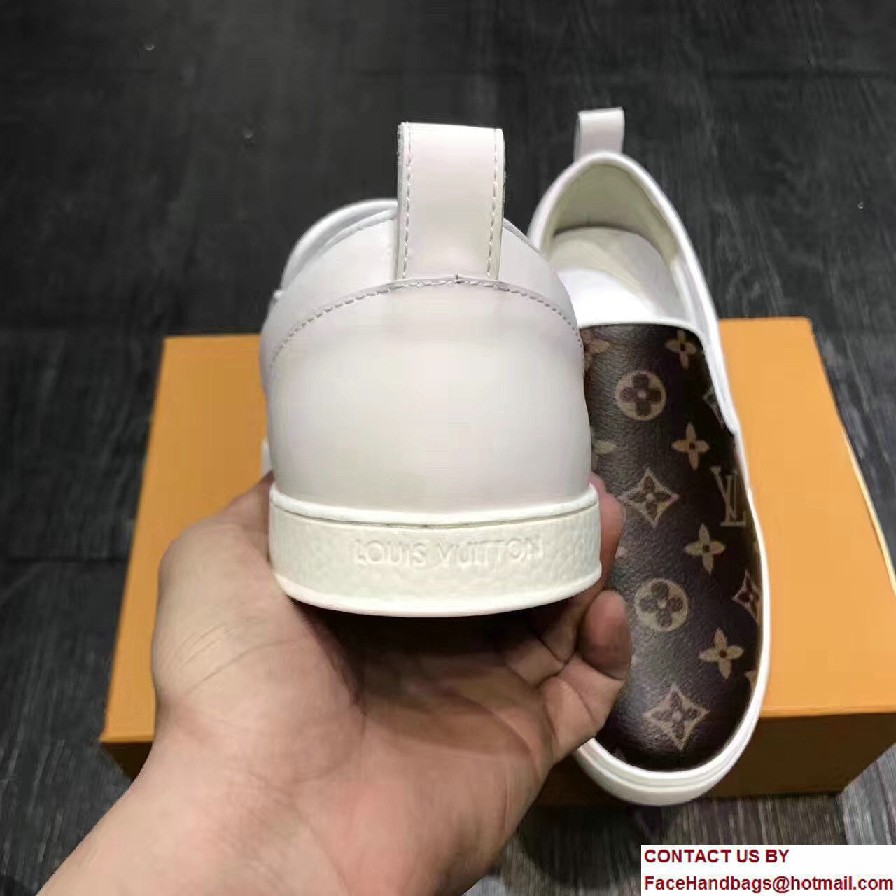 Louis Vuitton Frontrow Men's Slip-On Sneakers Monogram Canvas White 2017