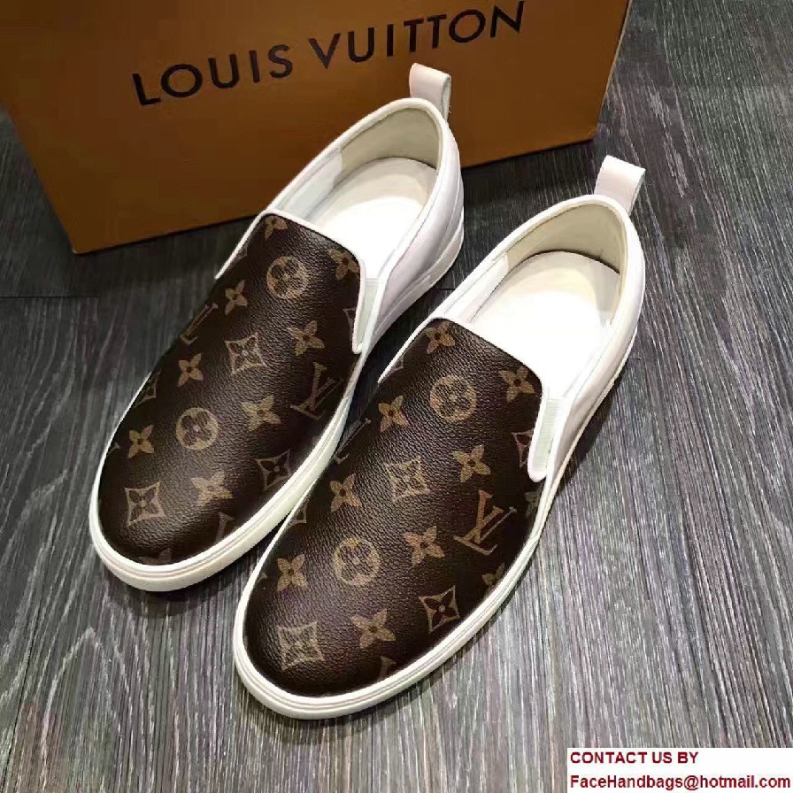 Louis Vuitton Frontrow Men's Slip-On Sneakers Monogram Canvas White 2017