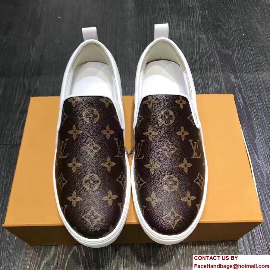 Louis Vuitton Frontrow Men's Slip-On Sneakers Monogram Canvas White 2017