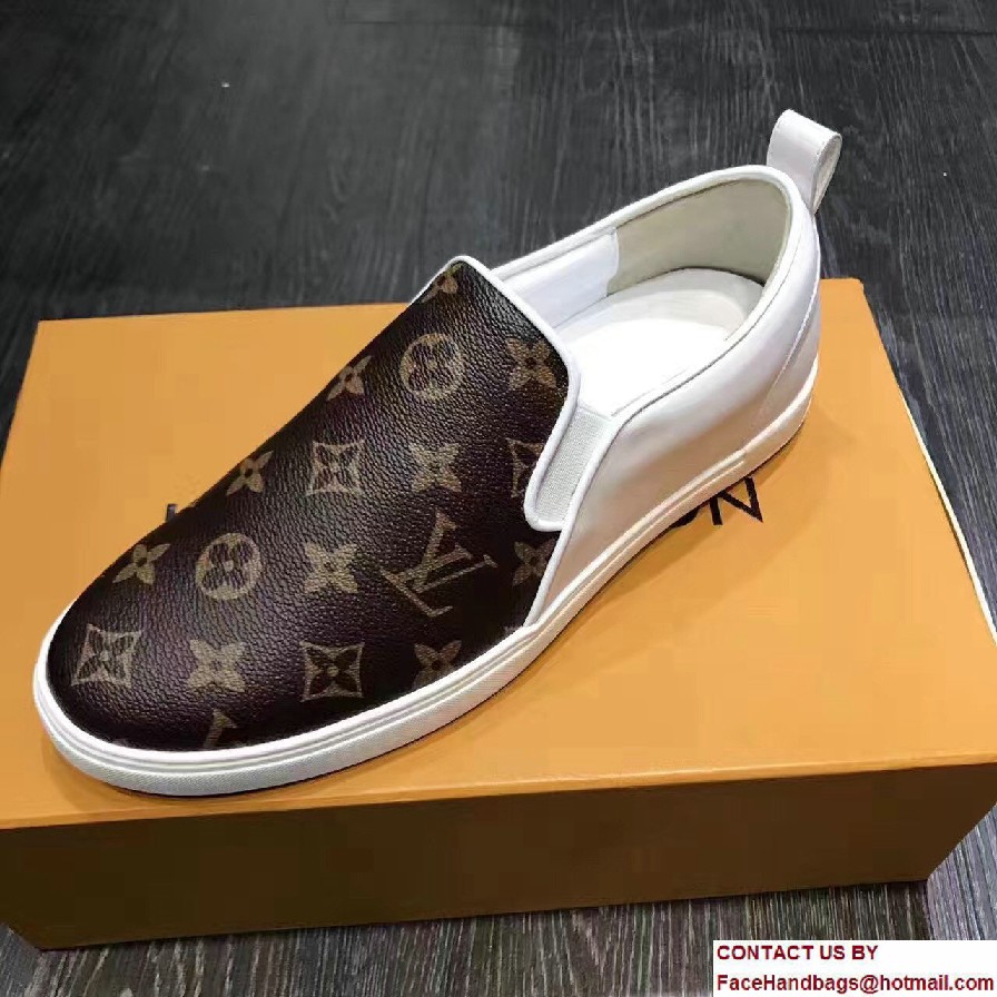 Louis Vuitton Frontrow Men's Slip-On Sneakers Monogram Canvas White 2017