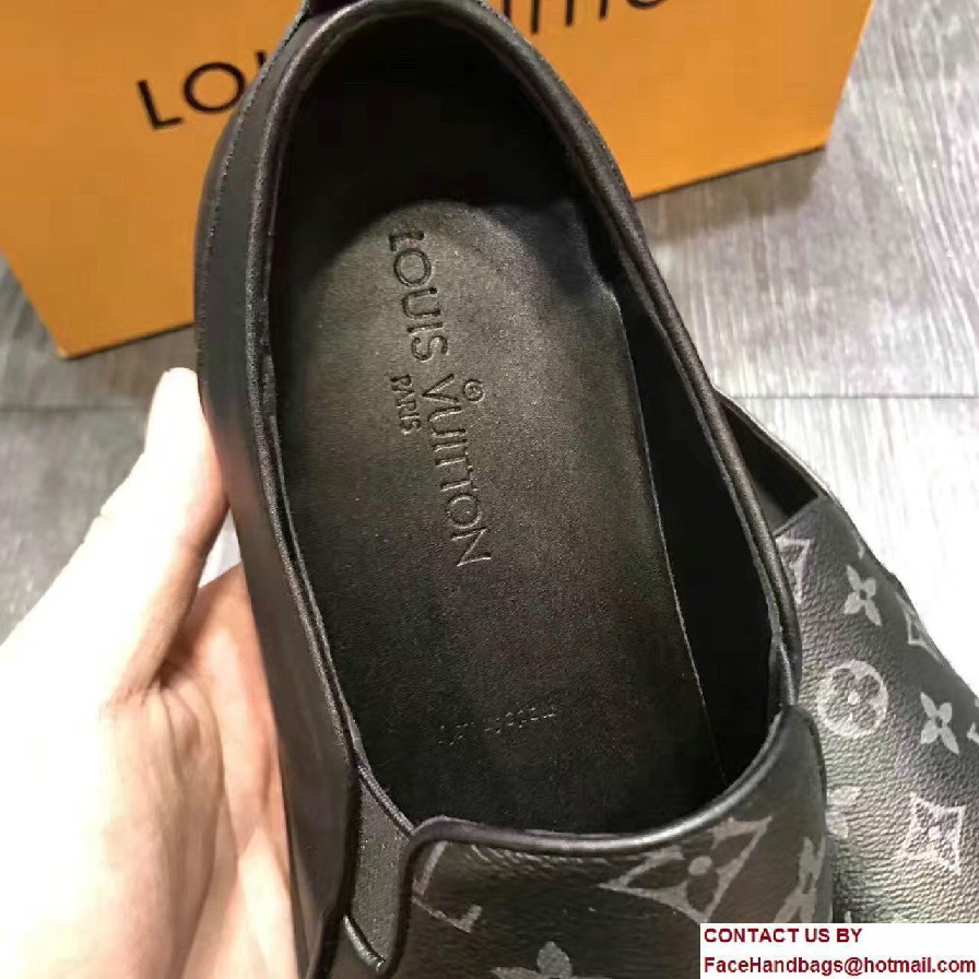 Louis Vuitton Frontrow Men's Slip-On Sneakers Monogram Eclipse Canvas 2017