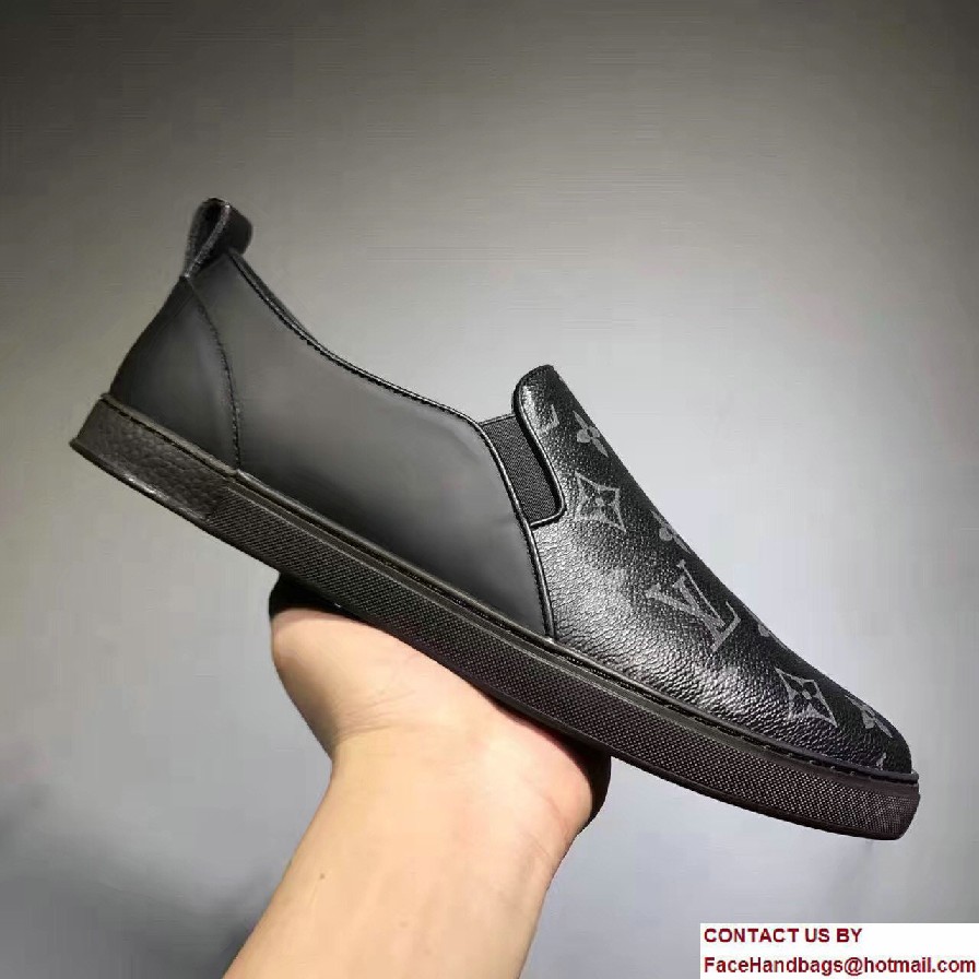 Louis Vuitton Frontrow Men's Slip-On Sneakers Monogram Eclipse Canvas 2017