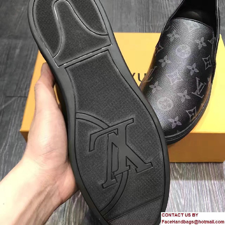 Louis Vuitton Frontrow Men's Slip-On Sneakers Monogram Eclipse Canvas 2017