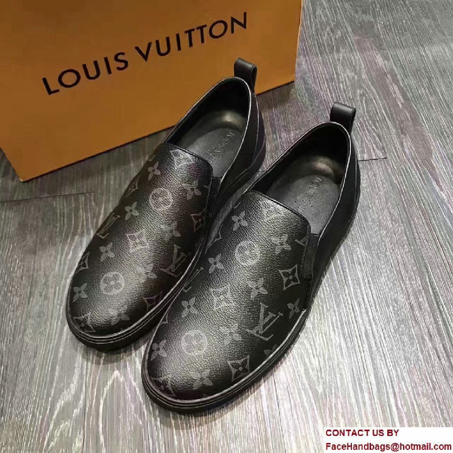 Louis Vuitton Frontrow Men's Slip-On Sneakers Monogram Eclipse Canvas 2017