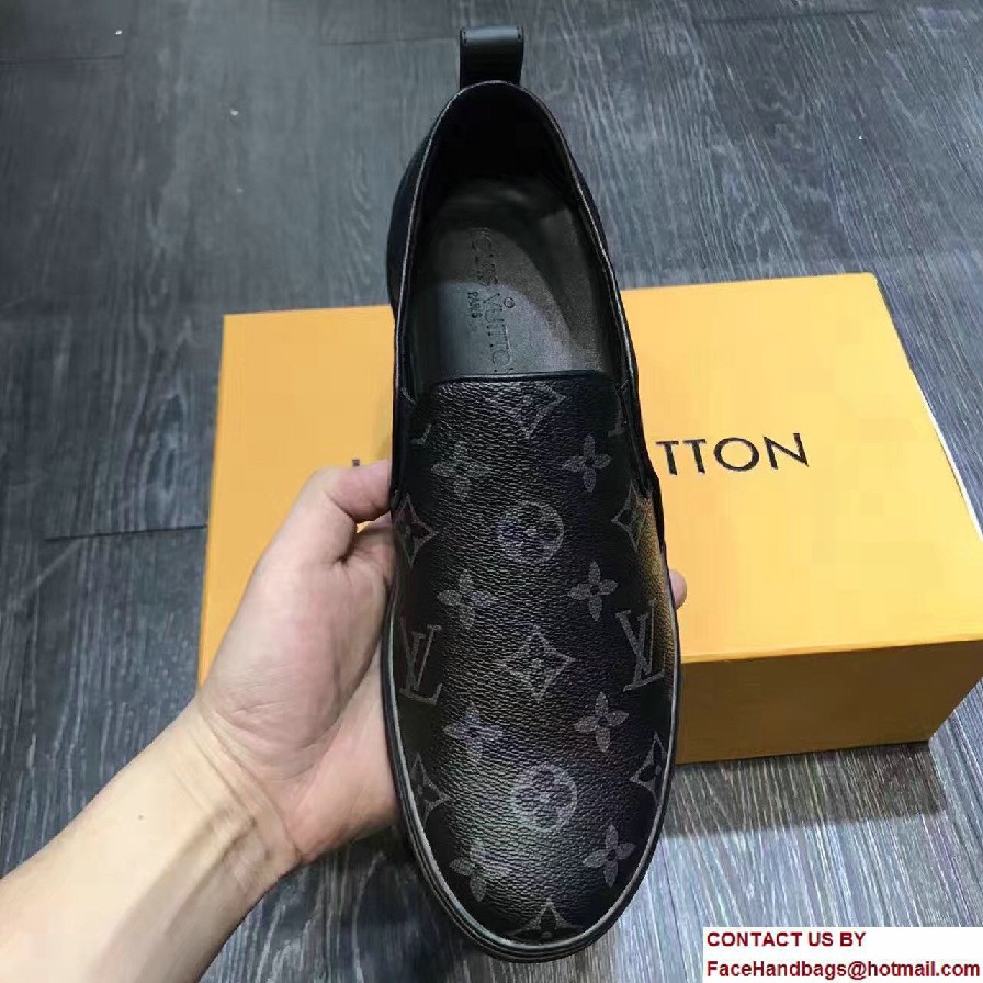 Louis Vuitton Frontrow Men's Slip-On Sneakers Monogram Eclipse Canvas 2017