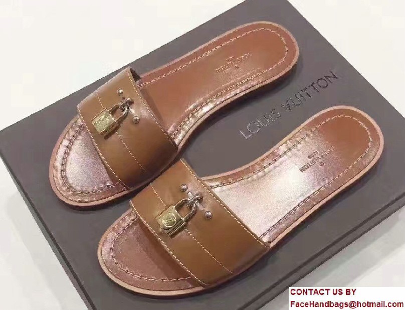 Louis Vuitton Lock It Flat Mules 1A28N5 Cognac 2017 - Click Image to Close