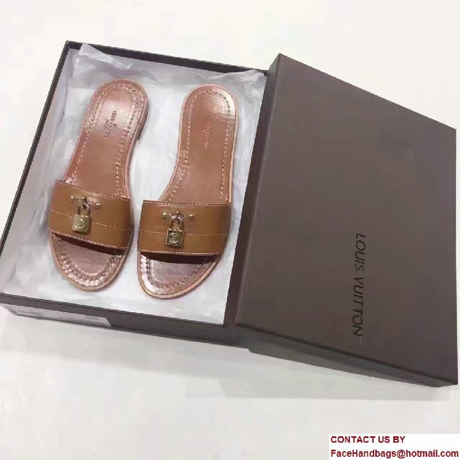 Louis Vuitton Lock It Flat Mules 1A28N5 Cognac 2017