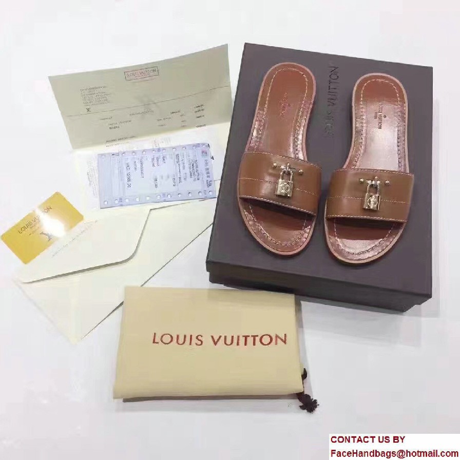 Louis Vuitton Lock It Flat Mules 1A28N5 Cognac 2017