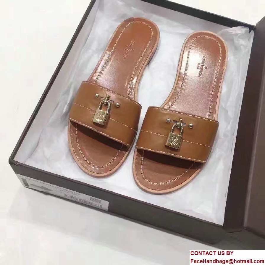 Louis Vuitton Lock It Flat Mules 1A28N5 Cognac 2017