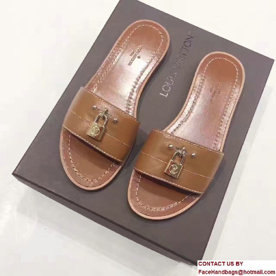 Louis Vuitton Lock It Flat Mules 1A28N5 Cognac 2017