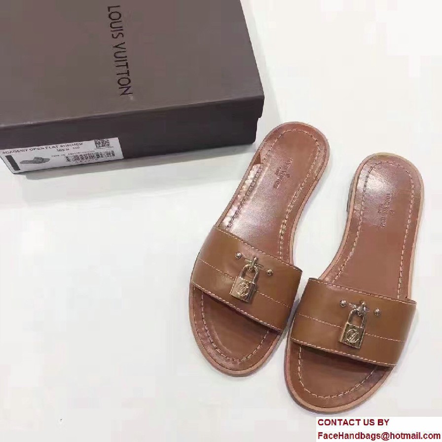 Louis Vuitton Lock It Flat Mules 1A28N5 Cognac 2017