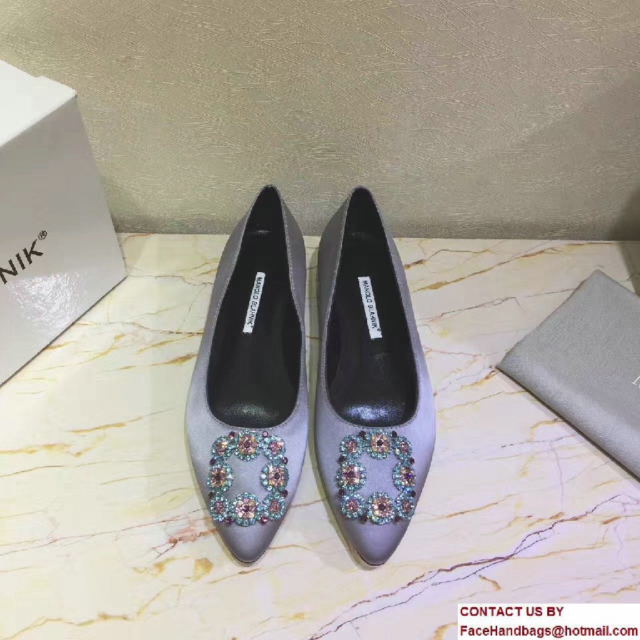 Manolo Blahnik Hangisi Jewel Buckled Satin Flats Gray 2017