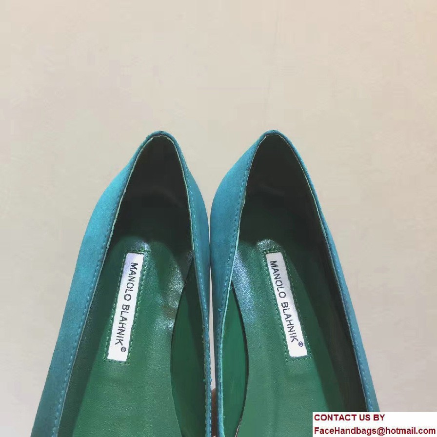 Manolo Blahnik Hangisi Jewel Buckled Satin Flats Green 2017