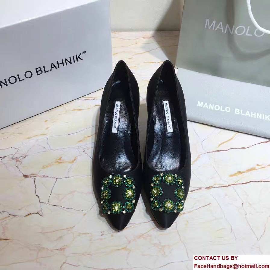 Manolo Blahnik Heel 6.5cm Hangisi Jewel Buckled Satin Pumps Black 2017