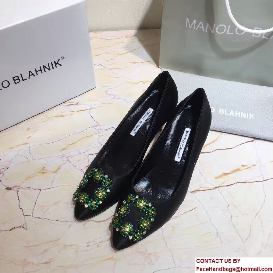 Manolo Blahnik Heel 6.5cm Hangisi Jewel Buckled Satin Pumps Black 2017