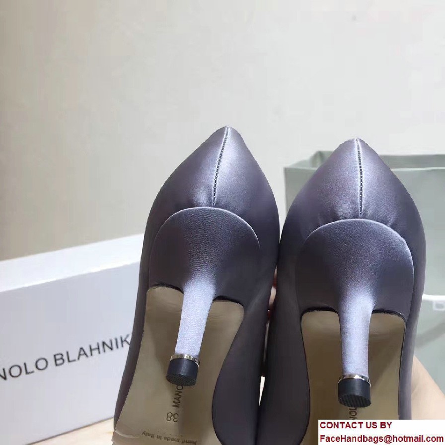 Manolo Blahnik Heel 6.5cm Hangisi Jewel Buckled Satin Pumps Gray 2017