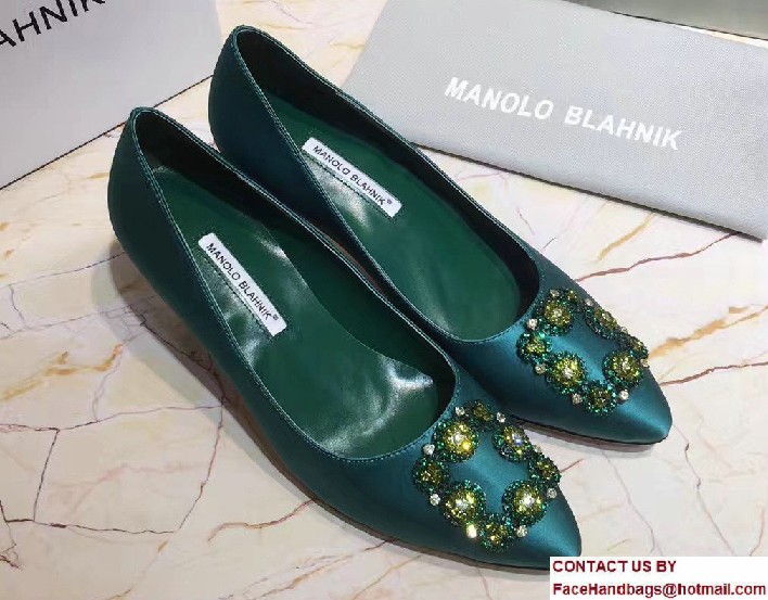 Manolo Blahnik Heel 6.5cm Hangisi Jewel Buckled Satin Pumps Green 2017