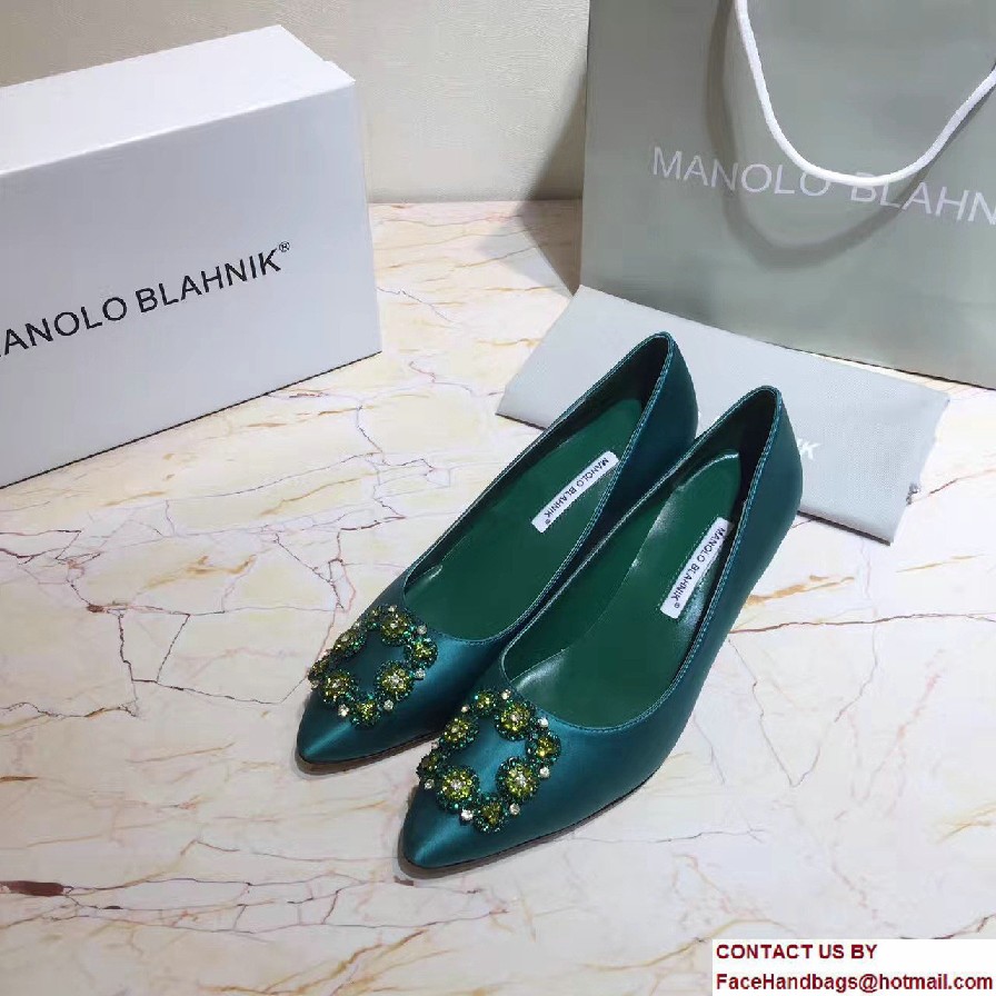 Manolo Blahnik Heel 6.5cm Hangisi Jewel Buckled Satin Pumps Green 2017