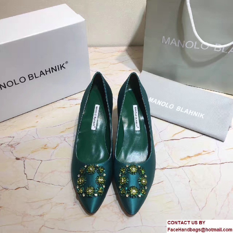 Manolo Blahnik Heel 6.5cm Hangisi Jewel Buckled Satin Pumps Green 2017