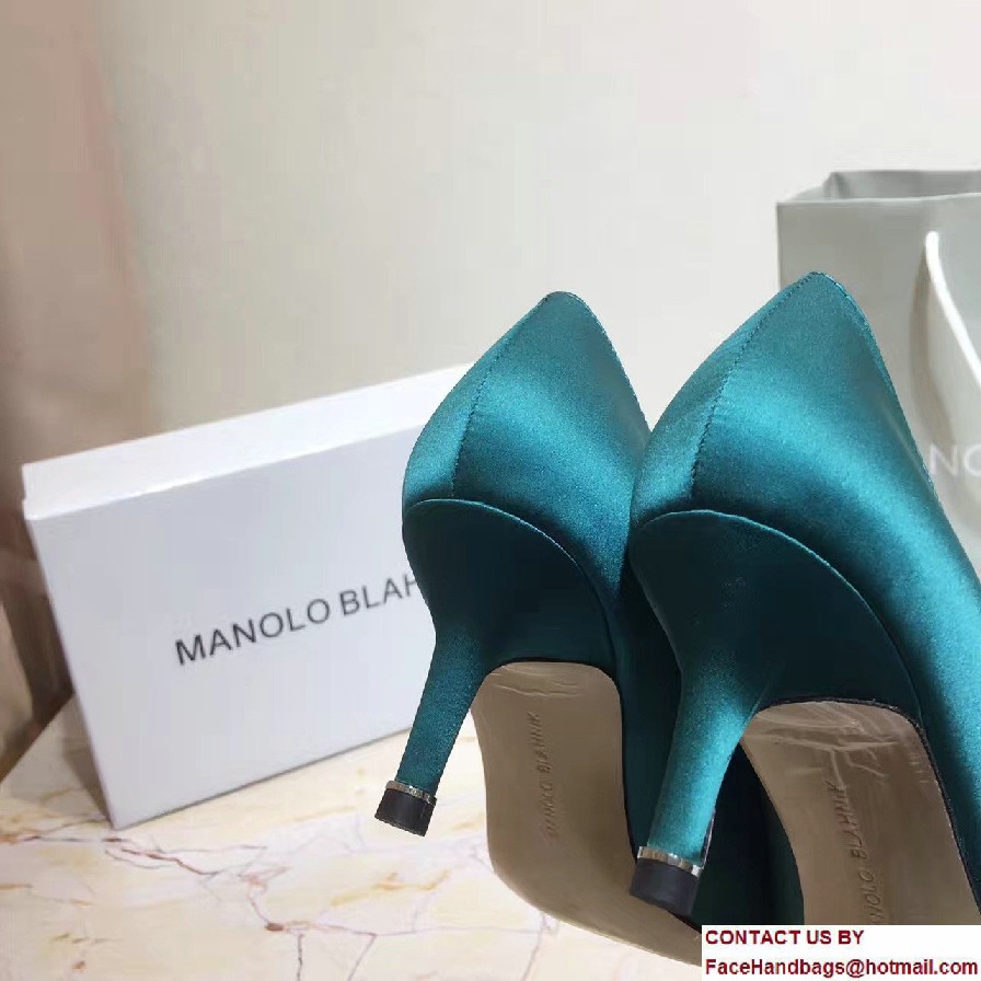 Manolo Blahnik Heel 6.5cm Hangisi Jewel Buckled Satin Pumps Green 2017