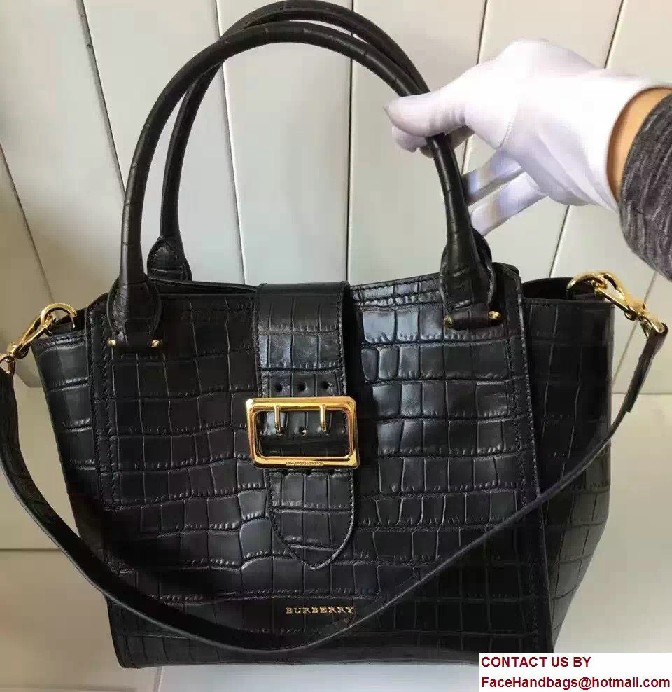 Medium Buckle Tote In Grainy Leather Croco Pattern Black 2017 - Click Image to Close