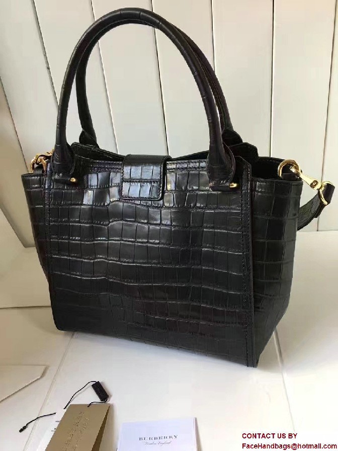 Medium Buckle Tote In Grainy Leather Croco Pattern Black 2017