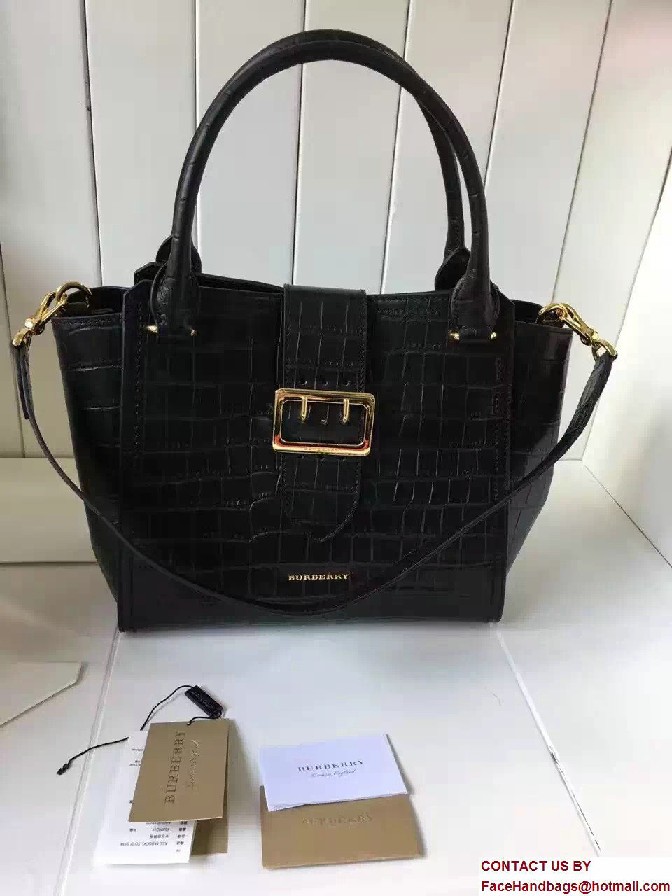 Medium Buckle Tote In Grainy Leather Croco Pattern Black 2017