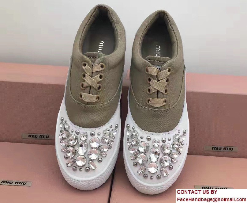 Miu Miu Jeweled Embellishment Lace-Up Sneakers Camel 2017