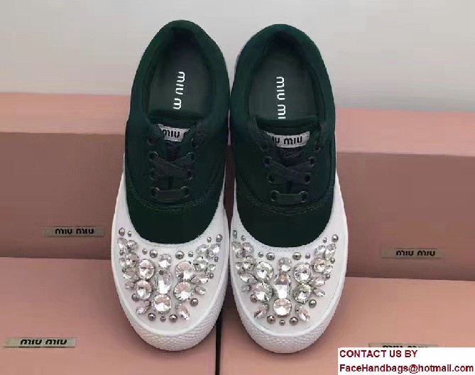 Miu Miu Jeweled Embellishment Lace-Up Sneakers Green 2017