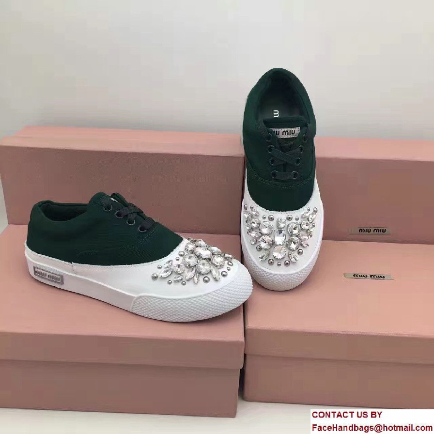 Miu Miu Jeweled Embellishment Lace-Up Sneakers Green 2017