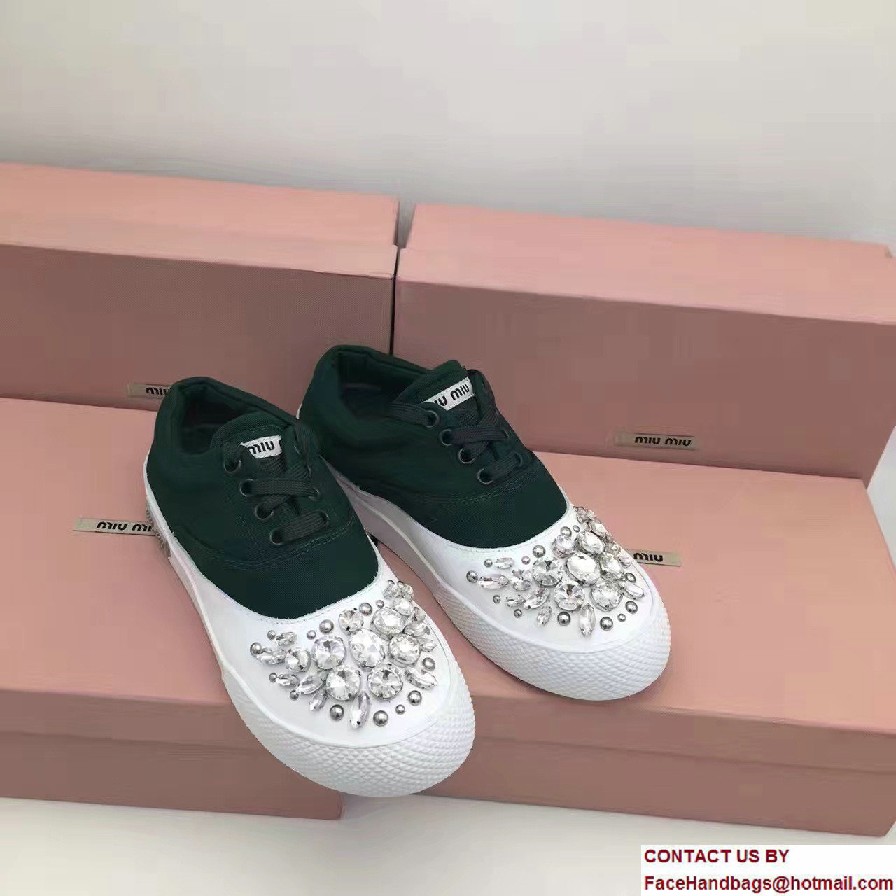 Miu Miu Jeweled Embellishment Lace-Up Sneakers Green 2017