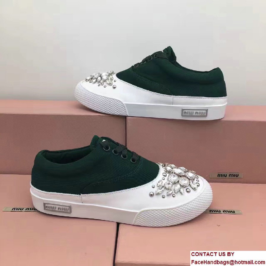 Miu Miu Jeweled Embellishment Lace-Up Sneakers Green 2017