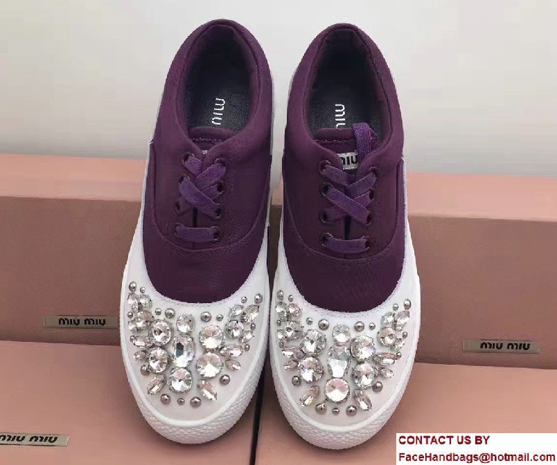 Miu Miu Jeweled Embellishment Lace-Up Sneakers Purple 2017 - Click Image to Close