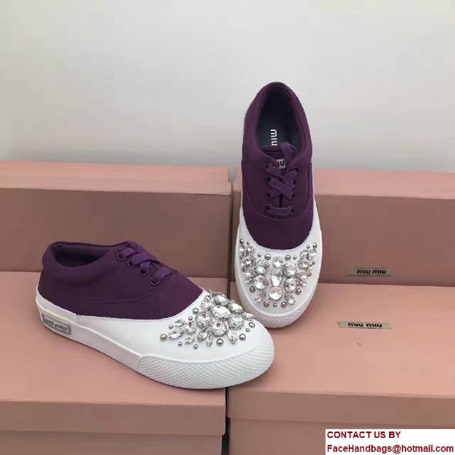 Miu Miu Jeweled Embellishment Lace-Up Sneakers Purple 2017