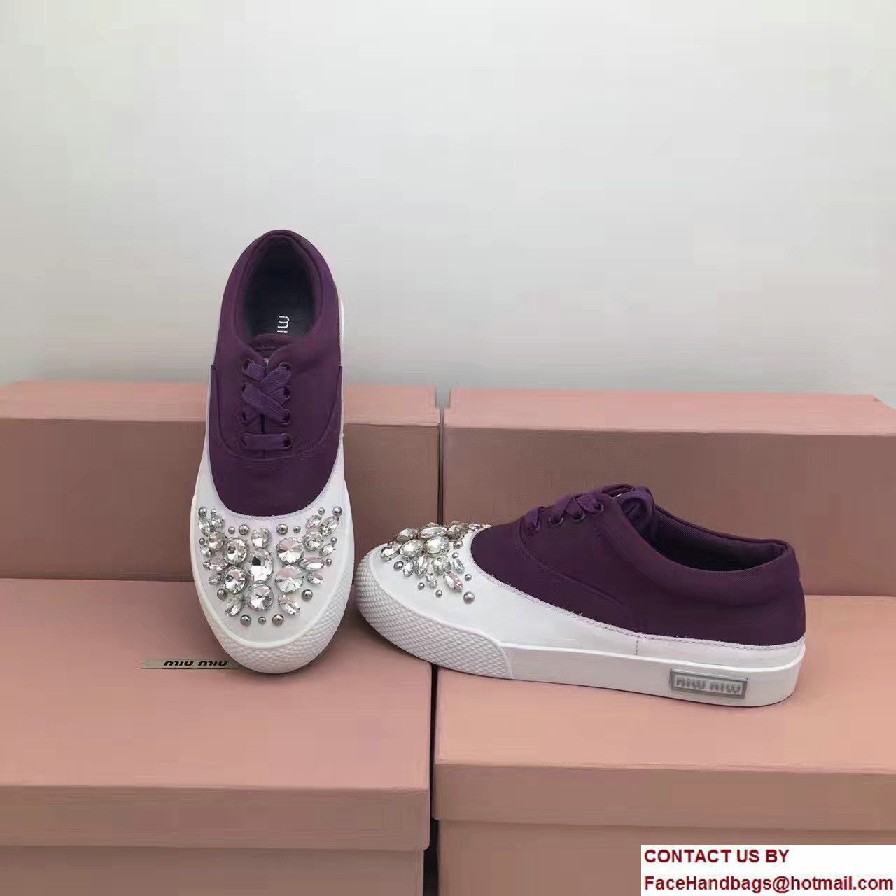 Miu Miu Jeweled Embellishment Lace-Up Sneakers Purple 2017